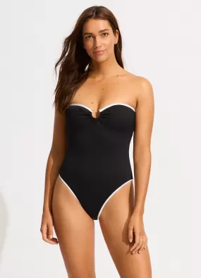 Beach Bound Ring Front Bandeau One Piece - Black