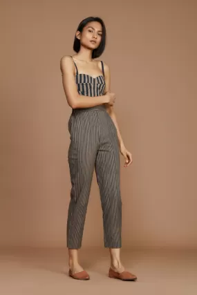 Brown With Charcoal Striped Corset & Pant Co-Ord Set(2 Pcs)