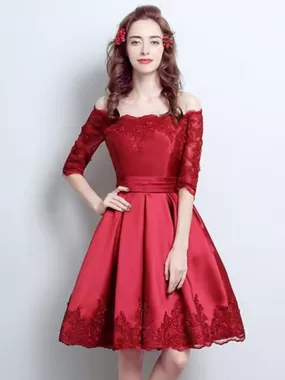 Burgundy Homecoming Dress With Sleeve Lace Cheap Homecoming Dress ER176