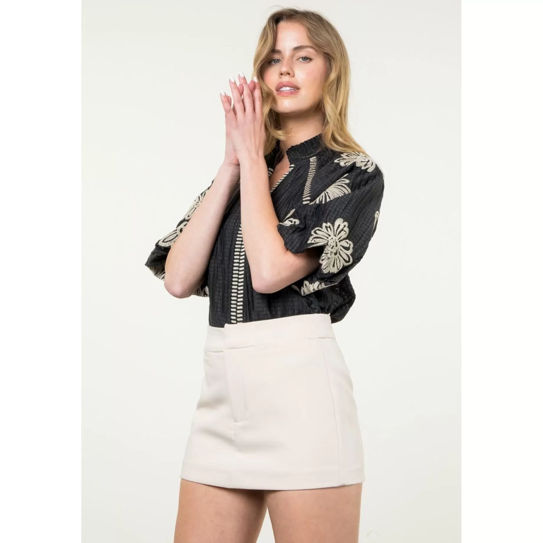 Chloe Embroidered Puff Sleeve THML Top