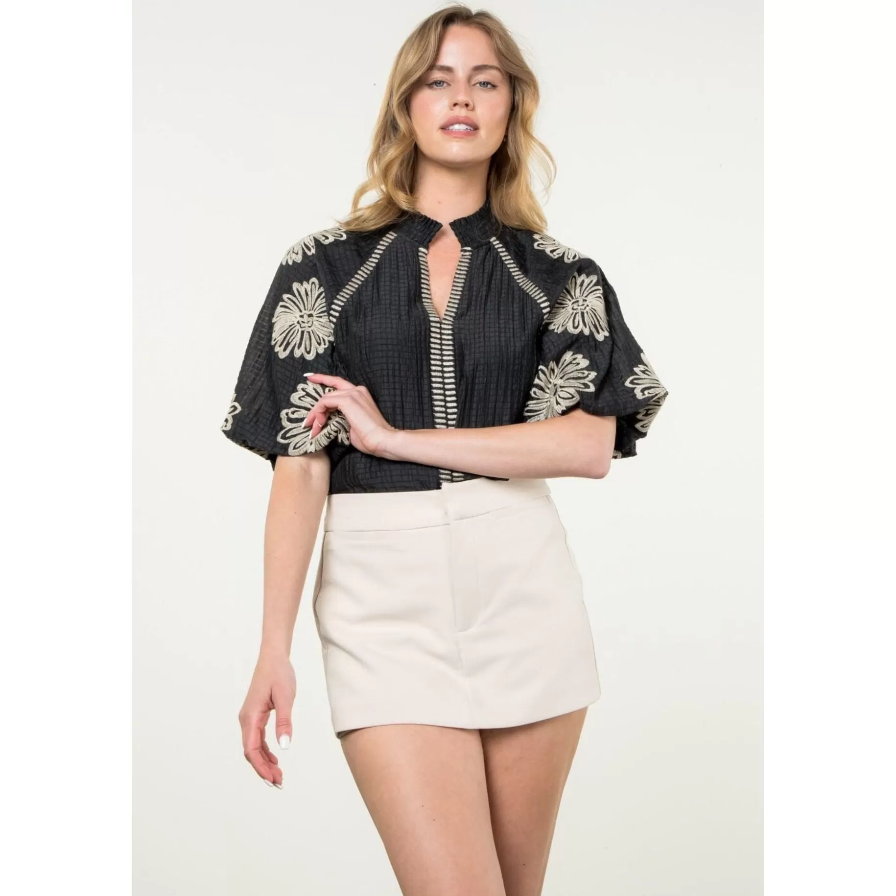 Chloe Embroidered Puff Sleeve THML Top