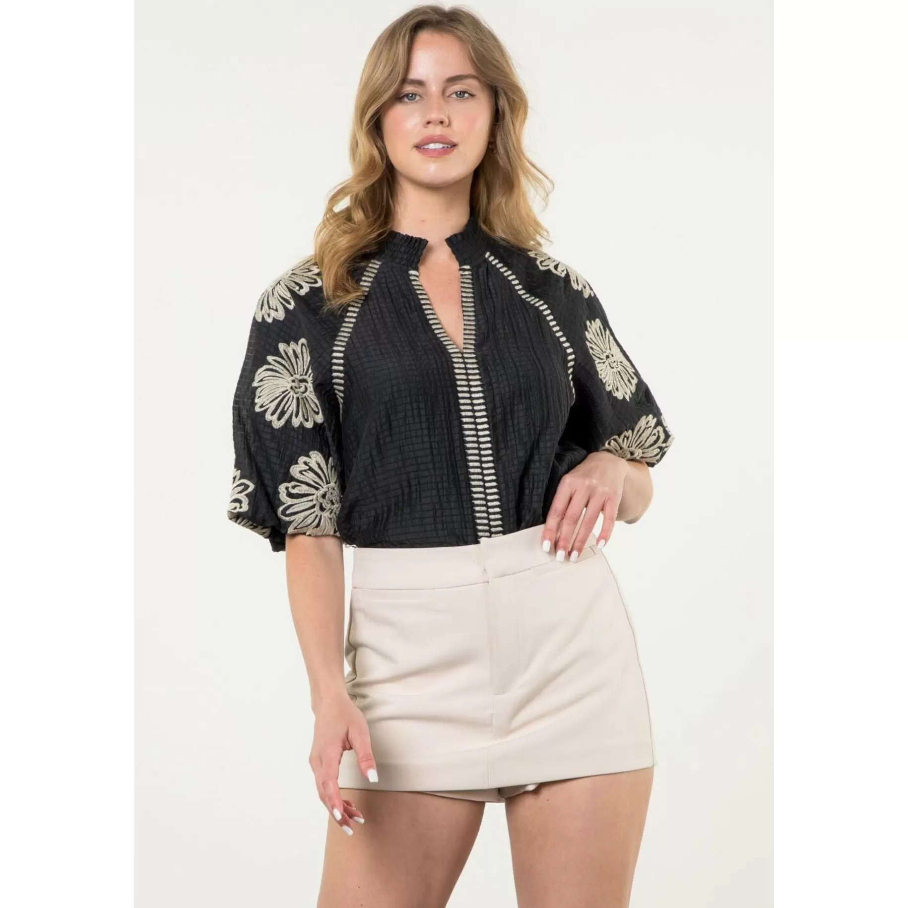 Chloe Embroidered Puff Sleeve THML Top