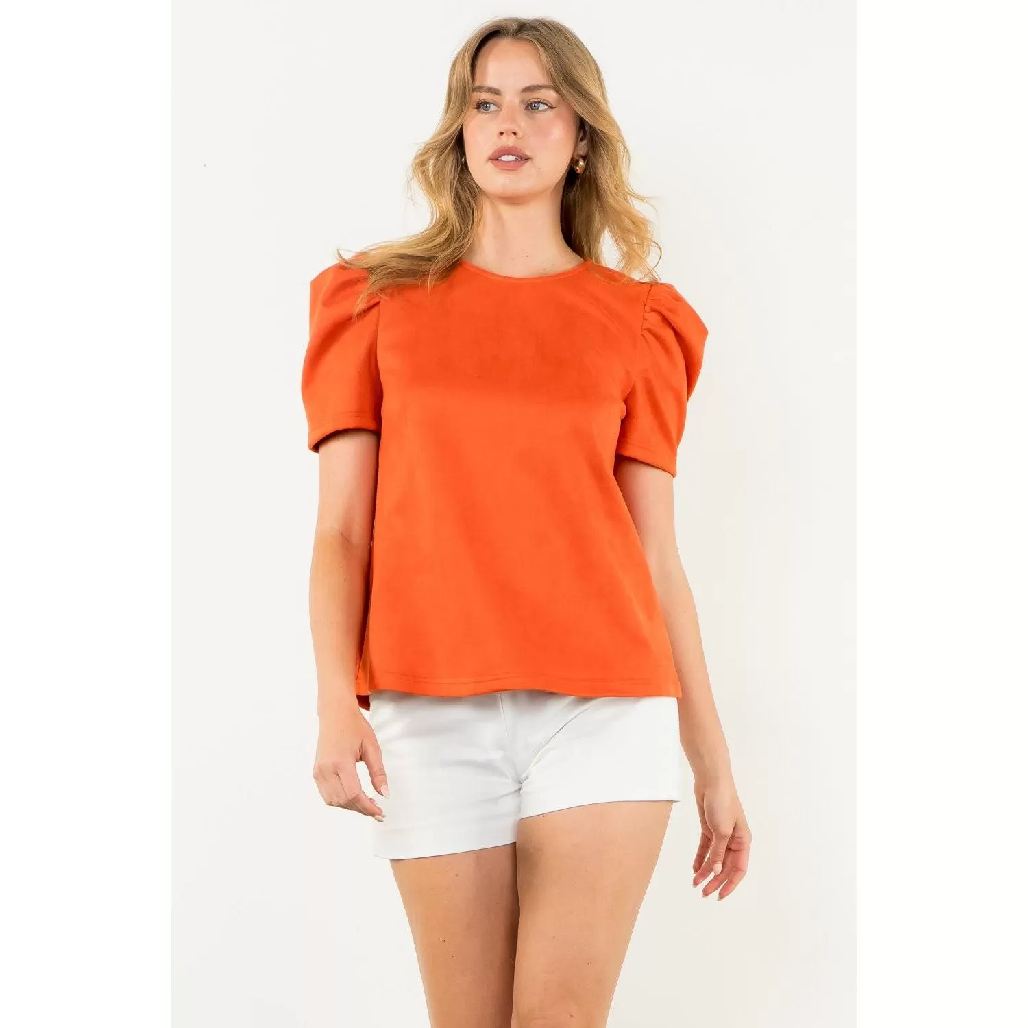 Clementine Puff Sleeve Suede THML Top