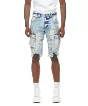 Daisy Graffiti Jean Shorts - Placid Blue