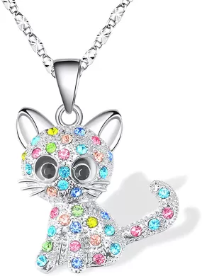 Lanqueen Kitty Cat Pendant Necklace Jewelry for Women Girls Cat Lover Gifts Daughter Loved Necklace 18 2.4 Inch Chain