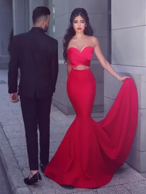 Mermaid Red Prom Dress Cheap Long Sexy Prom Dress #ER018