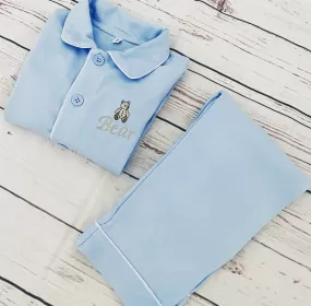 Mr Bear baby blue jersey cotton pyjamas