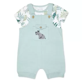 Organic Cotton 2-Piece Shortall Set in Rhino Buddies Print